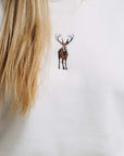 Unisex Cream Hoodie with Embroidered Deer