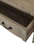 French provincial bleached hardwood console with black iron handles and spacious drawer by Sostter at brixbailey.com