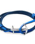 Admiral Anchor Silver and Flat Leather Bracelet - Royal Blue