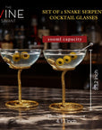 Snake Serpent Cocktail Glasses - 2 Set Gold Design Unique Reptile Inspired Barware - Themed Parties Gothic Décor Snake Lover Gifts or Spooky Drinking Glasses Perfect for Mixed Drinks and Entertaining-1