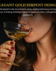 Snake Serpent Cocktail Glasses - 2 Set Gold Design Unique Reptile Inspired Barware - Themed Parties Gothic Décor Snake Lover Gifts or Spooky Drinking Glasses Perfect for Mixed Drinks and Entertaining-2