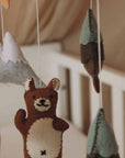 handmade brown bear mobile crib close up