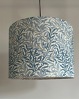 William Morris blue willow cotton drum lampshade/ ceiling shade with a white lining