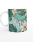 11oz White Ceramic Mug | Coffee Cup with 'Lily Pads' Floral Artwork by American Artist Barbara Cleary