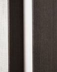 Large abstract linen artwork in neutral earth tones, framed in dark wood, perfect for modern minimalist interiors. by Sostter at brixbailey.com