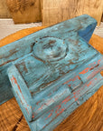 Rustic Church Candle Holder / Indian Pillar Base Holder / Farmhouse Decor Blue