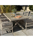Outdoor Dining Set for Six with Cushions and Glass Table