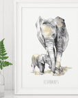Elephant Mum and Baby Watercolour Print