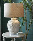 Elegant Twill Weave Ceramic Lamp | Linen Shade | Modern Lighting