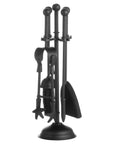 Ball-topped fireplace companion set in matte black, 40cm tall with sleek metal design for traditional or modern interiors by Sostter at brixbailey.com