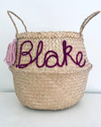 Blue Personalised tassel name basket - Extra Large