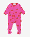 Organic Cotton Baby Sleepsuit with Apple Print - Soft Pink and Red Pajamas for Cozy Nights, Snap Front for Easy Diapering by Toby Tiger at brixbailey.com