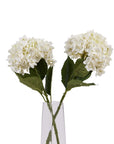 White artificial hydrangea stem with realistic petals, pristine white florets, and green sturdy stem for floral arrangements. by sostter at brixbailey.com