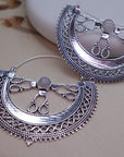 Filigree Crescent Moon Earrings with Gemstone.