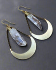Quartz Point Earrings in Brass - Moon | Handmade by Blackbird & Sage