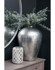 Large Reflective Silver Ceramic Vase