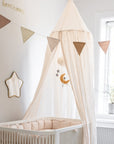 Premium double-sided bunting with eight triangular fabric flags in four stylish shades, perfect for nursery decor and festive occasions by Ella James at brixbailey.com
