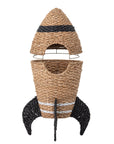 Premium rocket-shaped seagrass storage basket with lid, stylish black and white handpainted design, natural toy and laundry organizer by Ella James at brixbailey.com