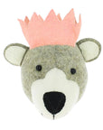 Luxury mini baby bear head with pink crown, stylish nursery decor for little princesses, soft pastel wall decor by Ella James at brixbailey.com