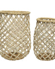 Luxury woven banana raffia lantern, medium and large sizes, stylish boho decor with glass tealight holder, natural textured lantern by Ella James at brixbailey.com