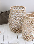 Luxury handcrafted banana raffia lantern, medium and large sizes, stylish boho decor with glass tealight holder by Ella James at brixbailey.com