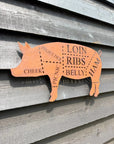 Metal Butchers Cuts Pig Sign