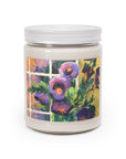 9oz Eco-Friendly Scented or Unscented Soy Wax Candle Jar with 'Purple Flowers' Artwork by American Artist Barbara Cleary