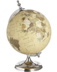 Chrome desktop globe with vintage map on cream background, polished silver stand, 20cm diameter by RoomLondon at brixbailey.com