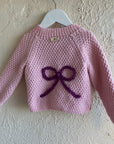 Handmade Pink Knitted Cardigan for Toddlers – Bow Embroidery – Soft, Cosy Sweater for 1-2 Years
