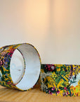Mustard flowers velvet drum lampshade / ceiling shade with a white lining