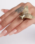 Insect-Inspired Adjustable Brass Ring – Boho Statement Jewellery.