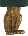 Antique gold hare table lamp with green velvet shade, handcrafted resin sculpture, elegant home decor lighting by sostter at brixbailey.com