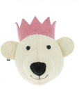 Luxury white felt bear with pink crown, handcrafted premium organic wool, best-selling mini plush toy for kids by Ella James at brixbailey.com
