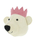 Luxury white felt bear with pink crown, handcrafted organic wool, mini stuffed animal, best-selling princess gift by Ella James at brixbailey.com