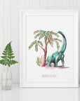 Personalised Watercolour Brontosaurus Dinosaur Wall Print