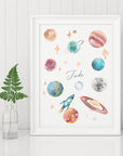 Personalised Watercolour Planets and Outer Space Print