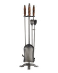 Antique Pewter Fire Companion Set | Hand Turned Wooden Handles