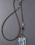 Quartz Lariat Leather & Brass - Talisman | Handmade by Blackbird & Sage