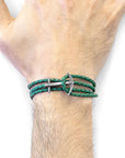 Admiral Anchor Silver and Braided Leather Bracelet - Fern Green