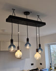 Matt Black Canopy Wooden Beam Chandelier