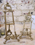 Sabarmati vintage brass display easels, luxury handcrafted set of 2, elegant antique photo plate card holders, stylish home decor by Maravi at brixbailey.com