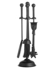 Black metal ball-topped fireplace companion set with 40cm height and 12cm base, minimalist design by Sostter at brixbailey.com