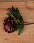 Burgundy faux peony stem with realistic petals and bud, perfect for floral arrangements and home decor. by sostter at brixbailey.com