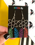 Silver atom chemistry science earrings on hypoallergenic surgical steel hooks