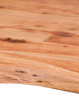 Handcrafted live edge dining table in Indian acacia wood with grey metal legs, showcasing natural grain for modern rustic decor. by Sostter at brixbailey.com