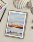 Hand-Painted South Milton Sands Beach Sunset Watercolour Greeting Card