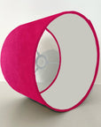 Cerise pink velvet drum lampshade/ ceiling shade with a white lining