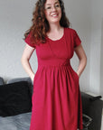 Burgundy Cotton Breastfeeding Dress | Nursing Dress | Knee Length Feeding Dress