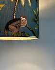 Jungle monkey cotton, in teal, drum lampshade /ceiling shade with a white lining