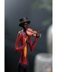 Handcrafted wooden violinist sculpture in red jacket, playing violin, 60cm tall, art deco jazz music decor by sostter at brixbailey.com